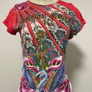 Christian Audigier Women Swan Shirt Red Small